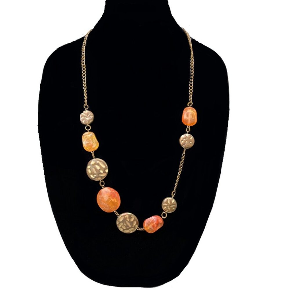 Vintage Unsigned Carnelian Gemstones Statement Necklace